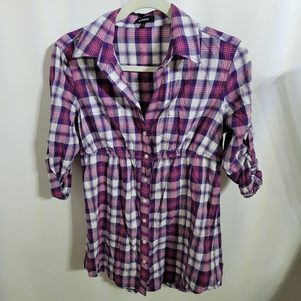 Express Plaid Button-Up Women's Top, Size Small